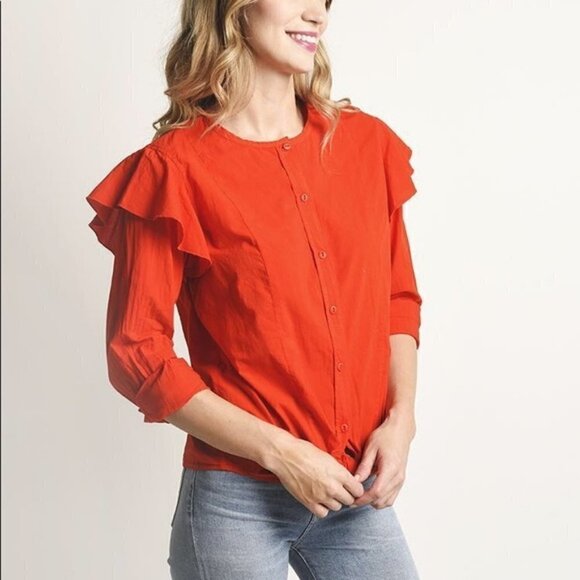 Current/Elliott The Asley Button Shirt Poinciana - Picture 1 of 7